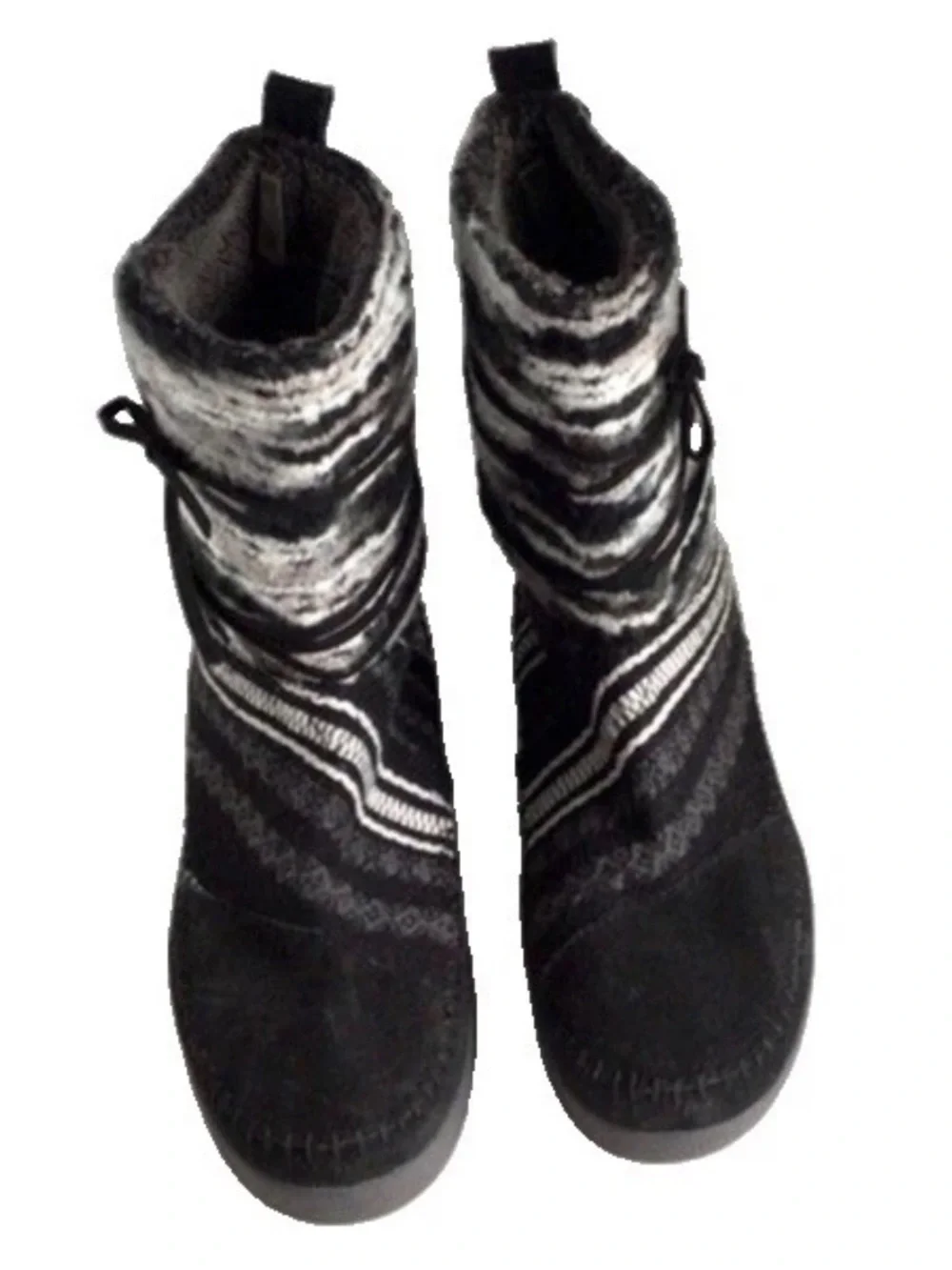 Toms Womens Black Leather Nepal Lace Up Knit Mid Calf Winter Boots Size 6.5